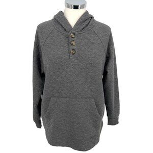 Market & Spruce Quilted Hooded Button Pullover Sweatshirt Gray Size Medium NWT